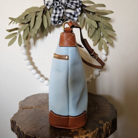 Dooney & Bourke Pebble Leather Shoulder Bag Powder Blue Saddle Trim NWOT R264 - Picture 5 of 16